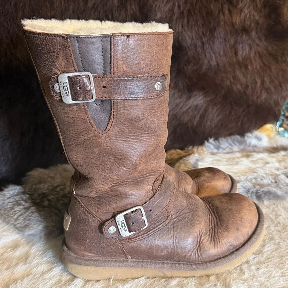 UGG Brown Shearling-Lined Mid-Calf Boots 8 (3045A)